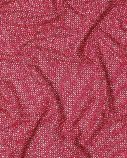 Rani pink square floral mirror embroidered synthetic blended viscose fabric, 110 Cms, India-D23832