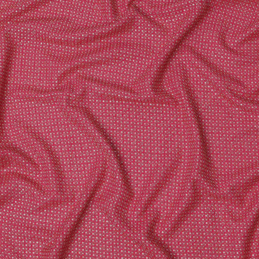 Rani pink square floral mirror embroidered synthetic blended viscose fabric, 110 Cms, India-D23832