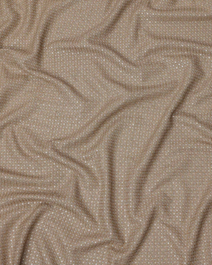 Taupe beige square floral mirror embroidered synthetic blended viscose fabric, 110 Cms, India-D23833