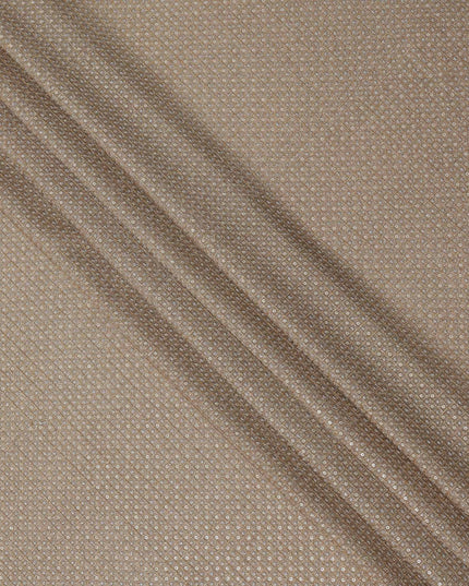 Taupe beige square floral mirror embroidered synthetic blended viscose fabric, 110 Cms, India-D23833