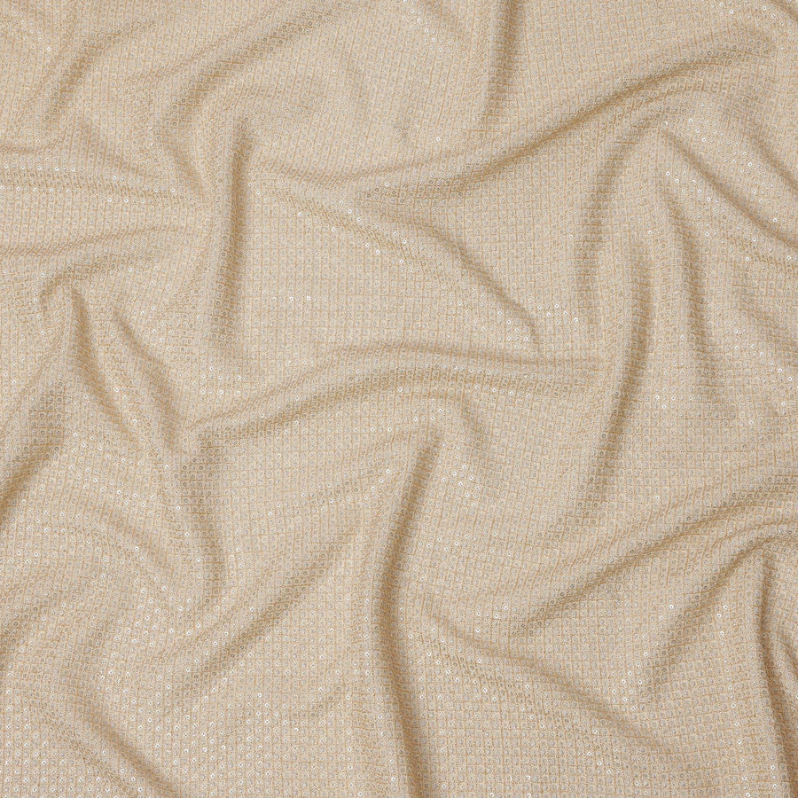 Ivory cream square floral mirror embroidered synthetic blended viscose fabric, 110 Cms, India-D23834