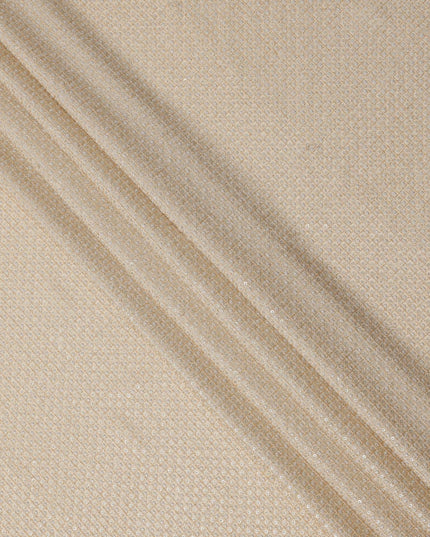 Ivory cream square floral mirror embroidered synthetic blended viscose fabric, 110 Cms, India-D23834