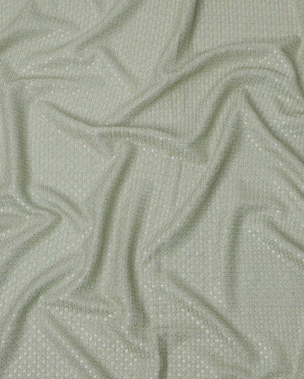 Sage green square floral mirror embroidered synthetic blended viscose fabric, 110 Cms, India-D23835