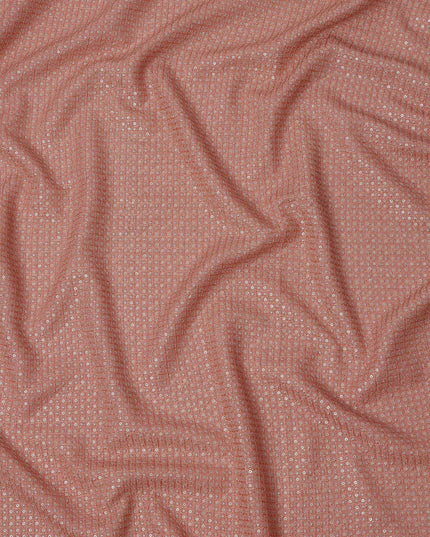 Dusty rose pink square floral mirror embroidered synthetic blended viscose fabric, 110 Cms, India-D23836