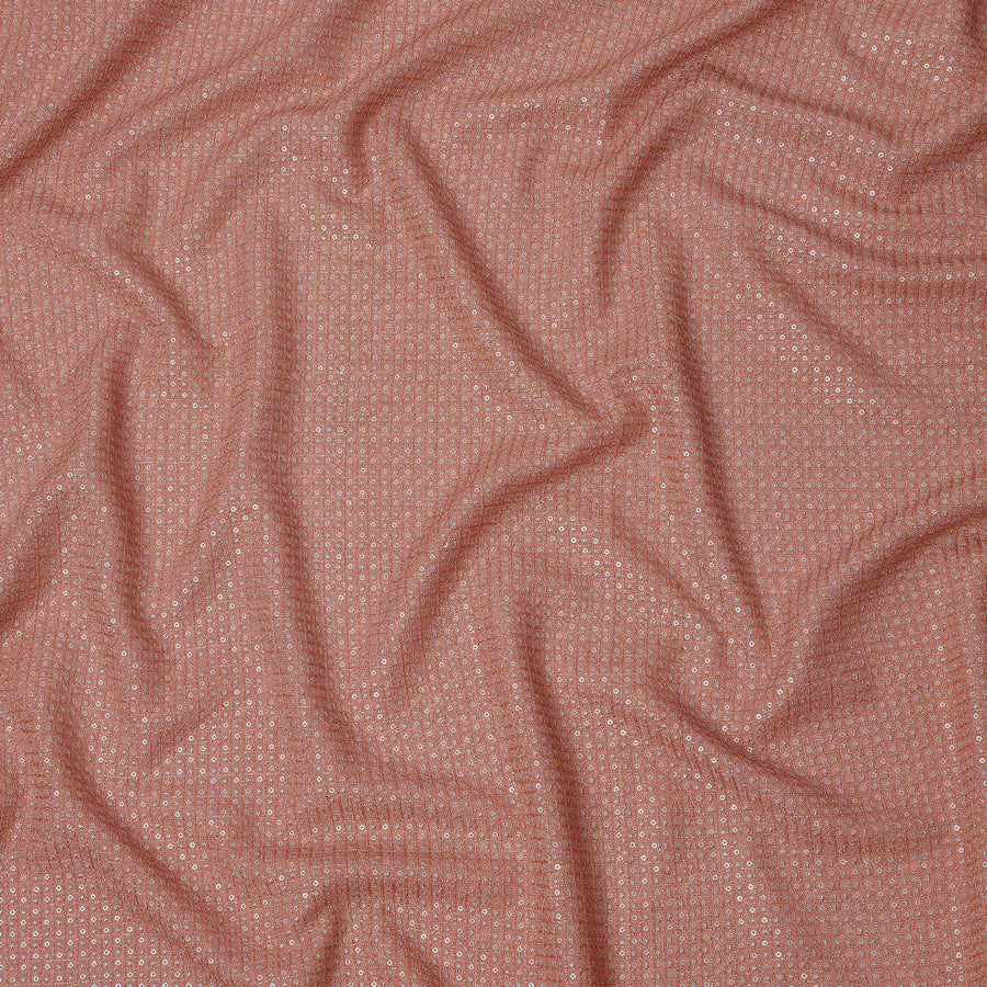 Dusty rose pink square floral mirror embroidered synthetic blended viscose fabric, 110 Cms, India-D23836