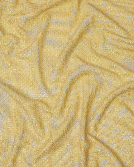 Sunshine yellow square floral mirror embroidered synthetic blended viscose fabric, 110 Cms, India-D23837