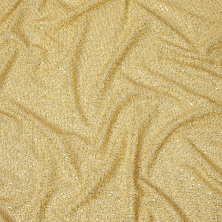 Sunshine yellow square floral mirror embroidered synthetic blended viscose fabric, 110 Cms, India-D23837