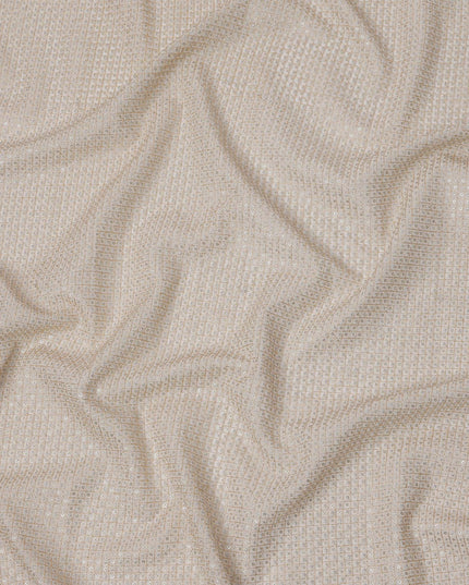 Ivory cream square floral mirror embroidered synthetic blended viscose fabric, 110 Cms, India-D23838