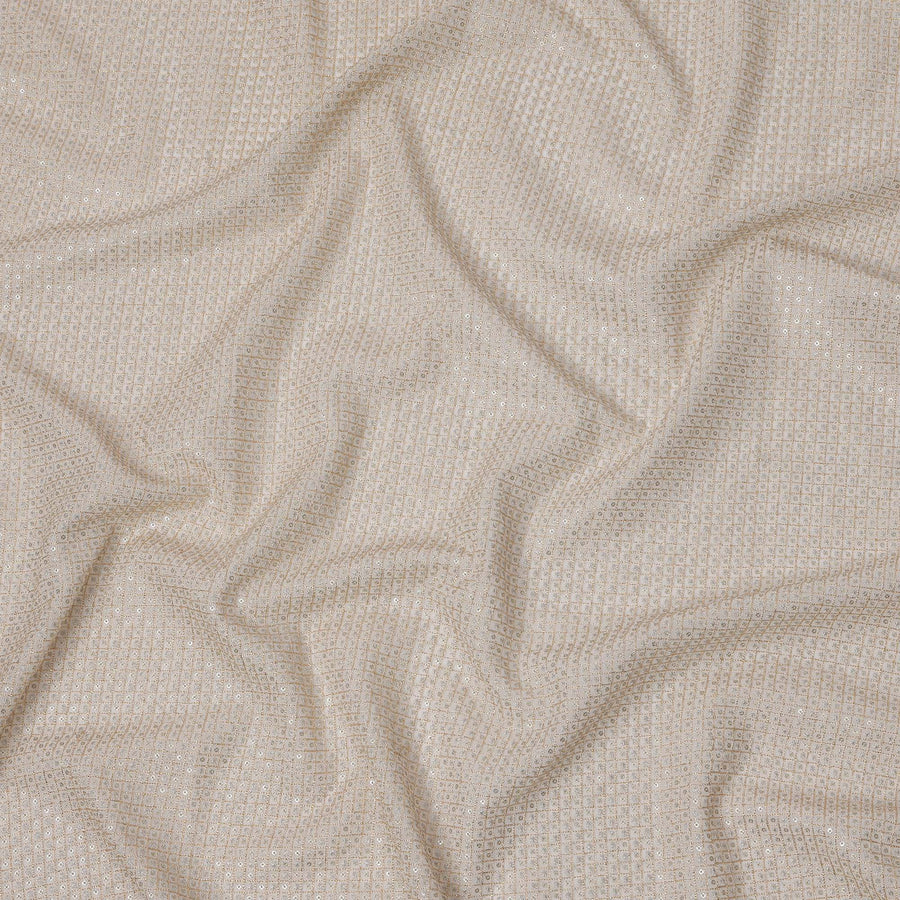 Ivory cream square floral mirror embroidered synthetic blended viscose fabric, 110 Cms, India-D23838