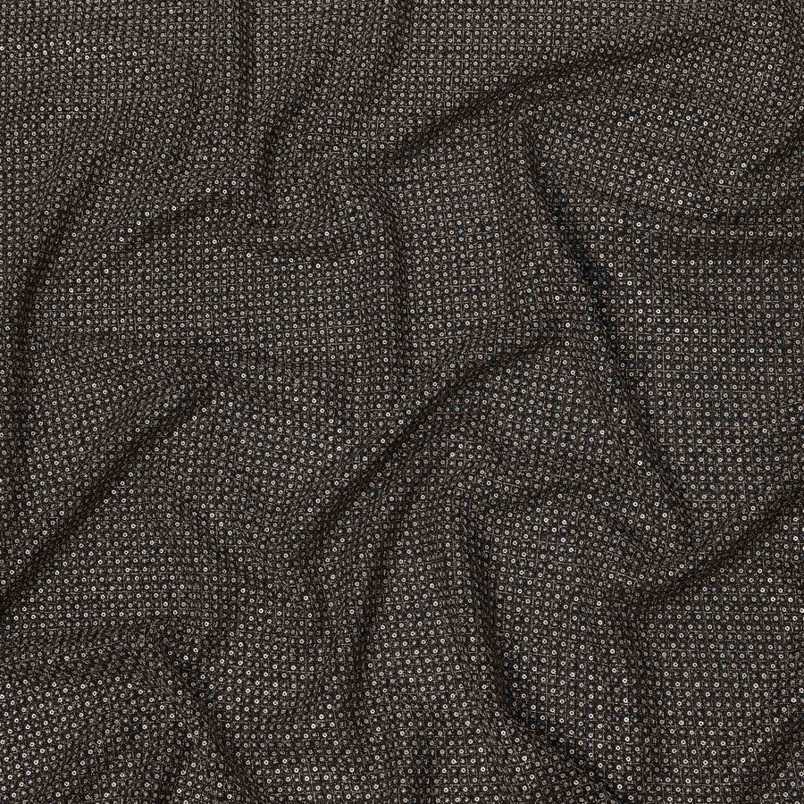 Jet black square floral mirror embroidered synthetic blended viscose fabric, 110 Cms, India-D23839