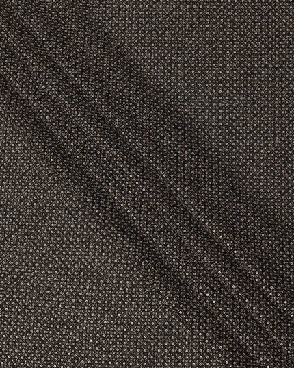 Jet black square floral mirror embroidered synthetic blended viscose fabric, 110 Cms, India-D23839