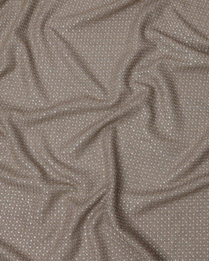 Taupe brown square floral mirror embroidered synthetic blended viscose fabric, 110 Cms, India-D23840