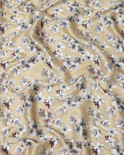 قماش فيسكوز بيج مطبوع عليه زهور ومطرز بخيوط متعددة الألوان، 110 سم، الهند - D23842