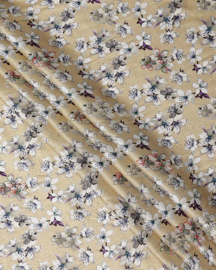 قماش فيسكوز بيج مطبوع عليه زهور ومطرز بخيوط متعددة الألوان، 110 سم، الهند - D23842