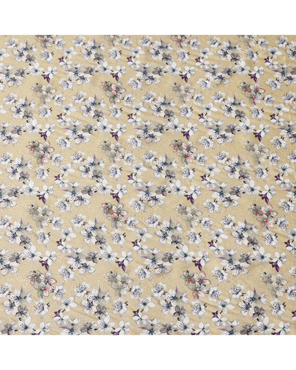 قماش فيسكوز بيج مطبوع عليه زهور ومطرز بخيوط متعددة الألوان، 110 سم، الهند - D23842
