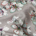 قماش فيسكوز رمادي اللون، مطبوع عليه زهور، مطرز بخيوط متعددة الألوان، 110 سم، الهند - D23843