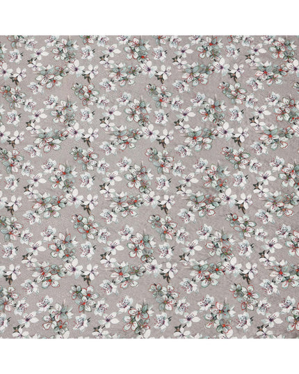 قماش فيسكوز رمادي اللون، مطبوع عليه زهور، مطرز بخيوط متعددة الألوان، 110 سم، الهند - D23843