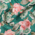 قماش فيسكوز مطبوع عليه زهور وردية خضراء ومطرز بخيوط خفيفة، 110 سم، الهند - D23844