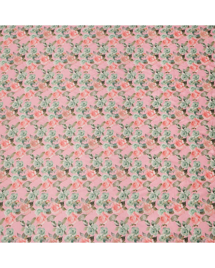 قماش فيسكوز مطبوع عليه زهور وردية اللون ومطرز بدقة، 110 سم، الهند - D23845