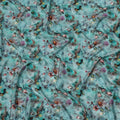 قماش فيسكوز أزرق مخضر بقاعدة بطبعة زهور وأوراق شجر تجريدية متعددة الألوان، 110 سم، الهند - D23850