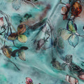 قماش فيسكوز أزرق مخضر بقاعدة بطبعة زهور وأوراق شجر تجريدية متعددة الألوان، 110 سم، الهند - D23850