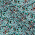 قماش فيسكوز أزرق مخضر بقاعدة بطبعة زهور وأوراق شجر تجريدية متعددة الألوان، 110 سم، الهند - D23850
