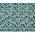 قماش فيسكوز أزرق مخضر بقاعدة بطبعة زهور وأوراق شجر تجريدية متعددة الألوان، 110 سم، الهند - D23850