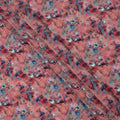 Rust red base viscose fabric with watercolor-style multicolor floral print, 110 Cms, India-D23851