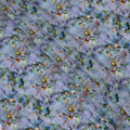 قماش فيسكوز أزرق لافندر أساسي بطبعة زهور وأوراق بألوان مائية متعددة، 110 سم، الهند - D23852