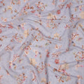 Lavender cotton voile fabric with pastel floral print and delicate thread embroidery, 110 Cms, India-D23853