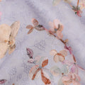 Lavender cotton voile fabric with pastel floral print and delicate thread embroidery, 110 Cms, India-D23853