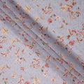 Lavender cotton voile fabric with pastel floral print and delicate thread embroidery, 110 Cms, India-D23853
