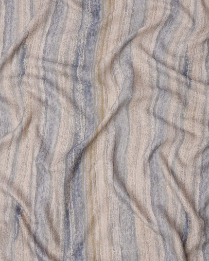 قماش فوال قطني بيج باهت بطباعة رقمية بخطوط مائية، 110 سم، الهند - D23859