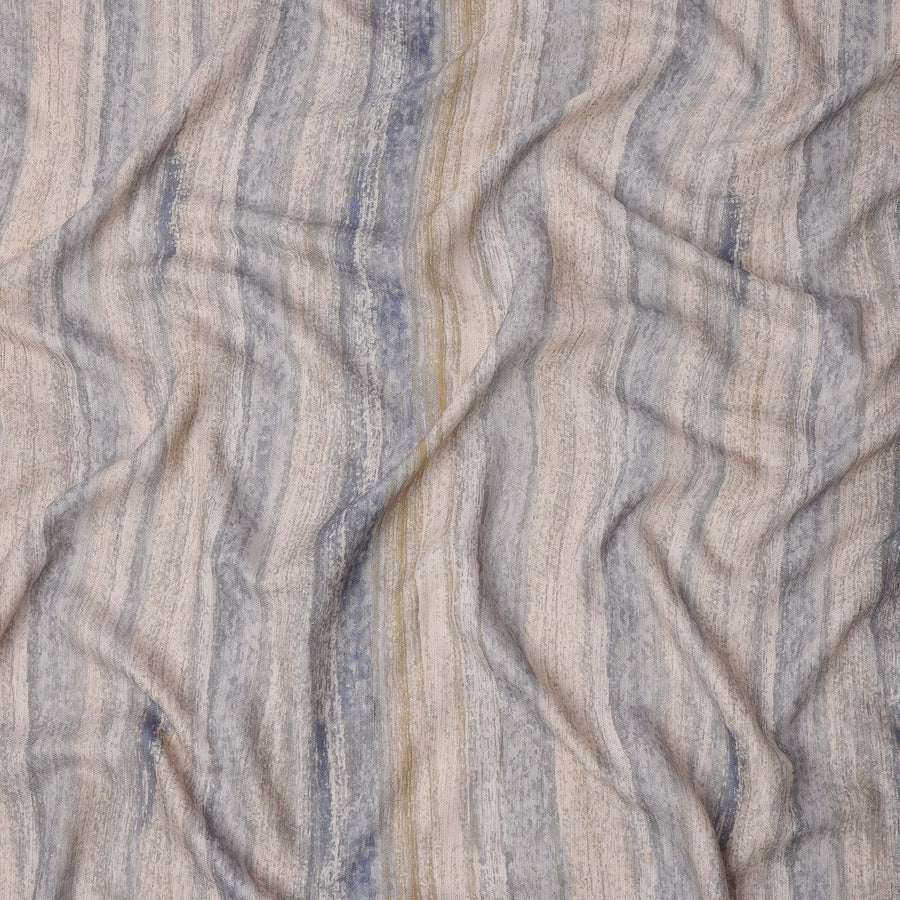 قماش فوال قطني بيج باهت بطباعة رقمية بخطوط مائية، 110 سم، الهند - D23859