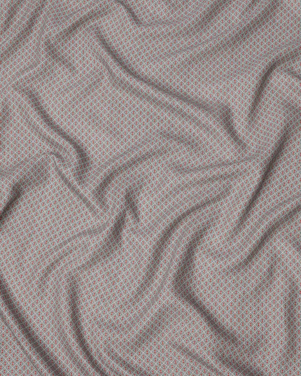 قماش فوال قطني رمادي بطبعة زهور عرقية صغيرة باللونين الأحمر والأبيض، 110 سم، الهند - D23861