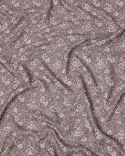 Dusty mauve cotton voile fabric with ivory floral print and vintage-inspired detailing, 110 Cms, India-D23862