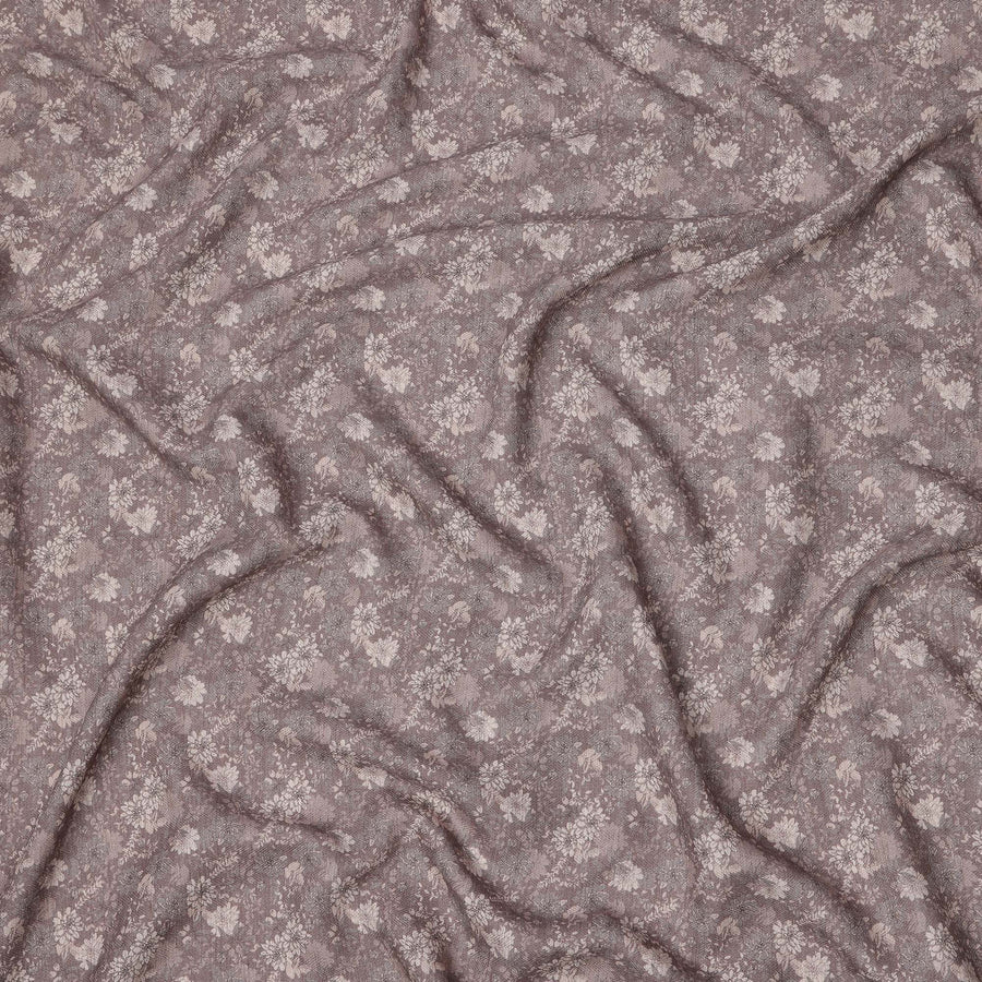 Dusty mauve cotton voile fabric with ivory floral print and vintage-inspired detailing, 110 Cms, India-D23862