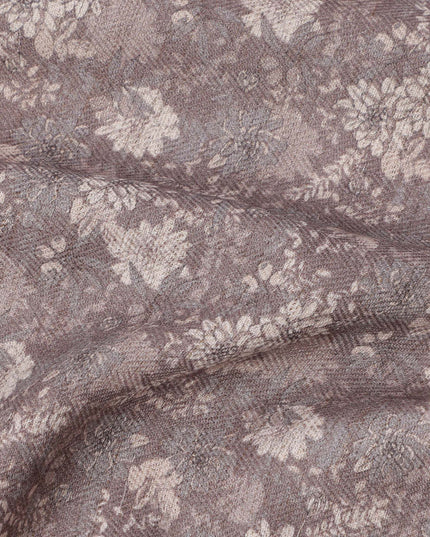 Dusty mauve cotton voile fabric with ivory floral print and vintage-inspired detailing, 110 Cms, India-D23862