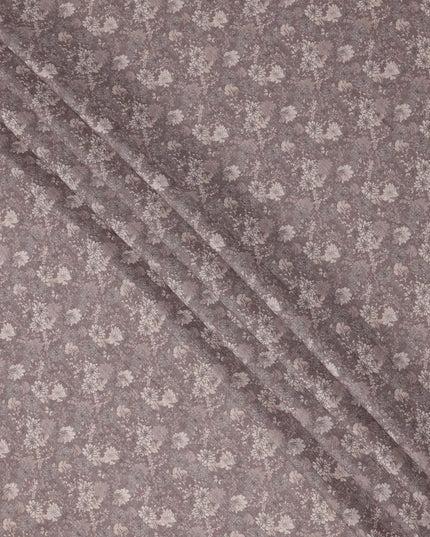 Dusty mauve cotton voile fabric with ivory floral print and vintage-inspired detailing, 110 Cms, India-D23862