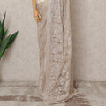 Champagne Gold Premium Metallic Chantilly Lace Saree with Stone Work, 5.5 Meters Length, 110 Cms Width, Made in France-D23866