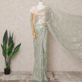 Mint Green Premium Metallic Chantilly Lace Saree with Stone Work, 5.5 Meters Length, 110 Cms Width, Made in France-D23867