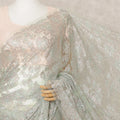 Mint Green Premium Metallic Chantilly Lace Saree with Stone Work, 5.5 Meters Length, 110 Cms Width, Made in France-D23867