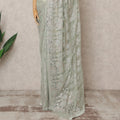 Mint Green Premium Metallic Chantilly Lace Saree with Stone Work, 5.5 Meters Length, 110 Cms Width, Made in France-D23867