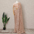 Peach Bronze Premium Metallic Chantilly Lace Saree with Stone Work, 5.5 Meters Length, 110 Cms Width, Made in France-D23869 Regal Fabrics