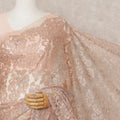 Peach Bronze Premium Metallic Chantilly Lace Saree with Stone Work, 5.5 Meters Length, 110 Cms Width, Made in France-D23869 Regal Fabrics