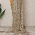 Antique Gold Premium Metallic Chantilly Lace Saree with Stone Work, 5.5 Meters Length, 110 Cms Width, Made in France-D23871