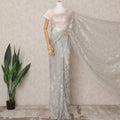Silver Grey Premium Metallic Chantilly Lace Saree with Stone Work, 5.5 Meters Length, 110 Cms Width, Made in France-D23873 Regal Fabrics
