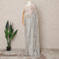 Silver Grey Premium Metallic Chantilly Lace Saree with Stone Work, 5.5 Meters Length, 110 Cms Width, Made in France-D23873 Regal Fabrics