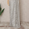 Silver Grey Premium Metallic Chantilly Lace Saree with Stone Work, 5.5 Meters Length, 110 Cms Width, Made in France-D23873 Regal Fabrics