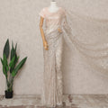 Light Pink Premium Metallic Chantilly Lace Saree with Stone Work, 5.5 Meters Length, 110 Cms Width, Made in France-D23874